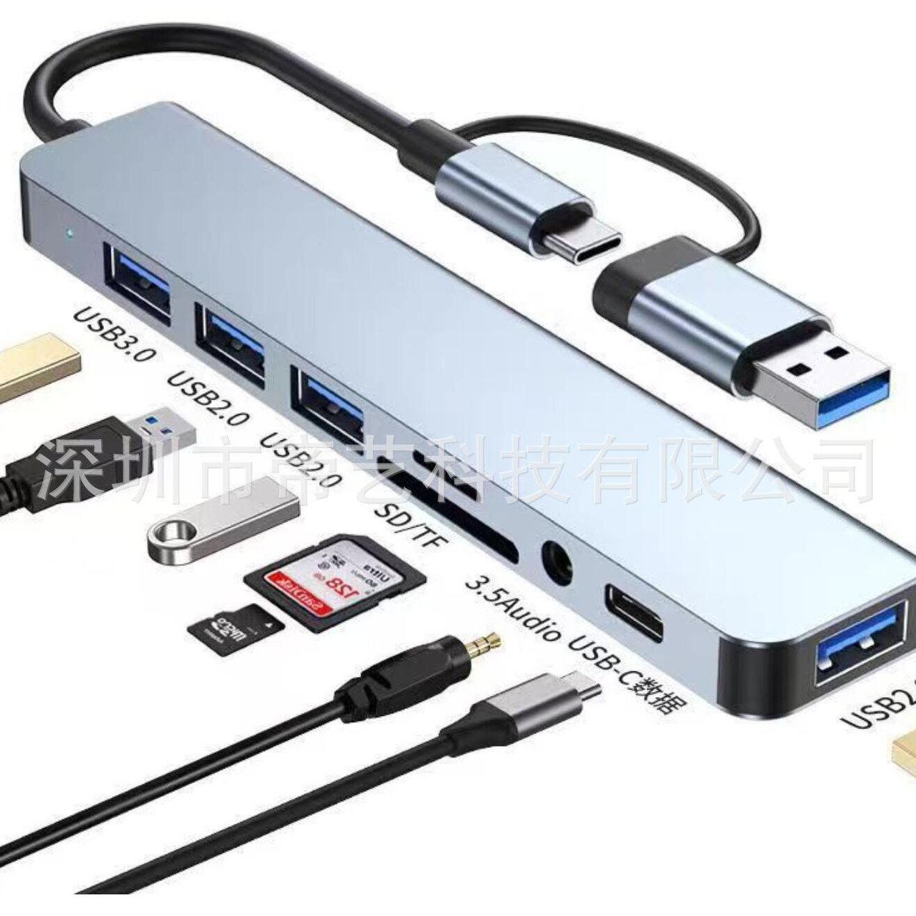 Dual-Head 8-in-1 USB & Type-C to USB Hub Expansion Dock