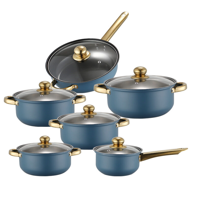 12-Piece Color Stainless Steel Cookware Set with Non-Stick Frying Pan