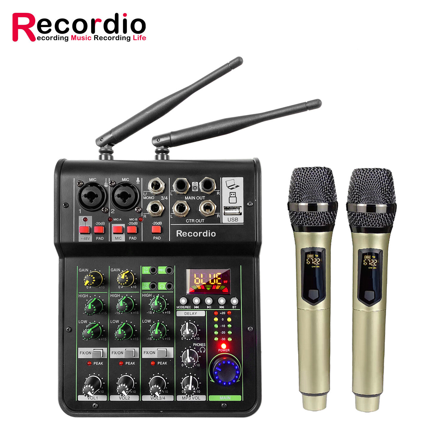 GAB-4525 4-in-1 Family KTV Power Amplifier Mixer Wireless Microphone Set