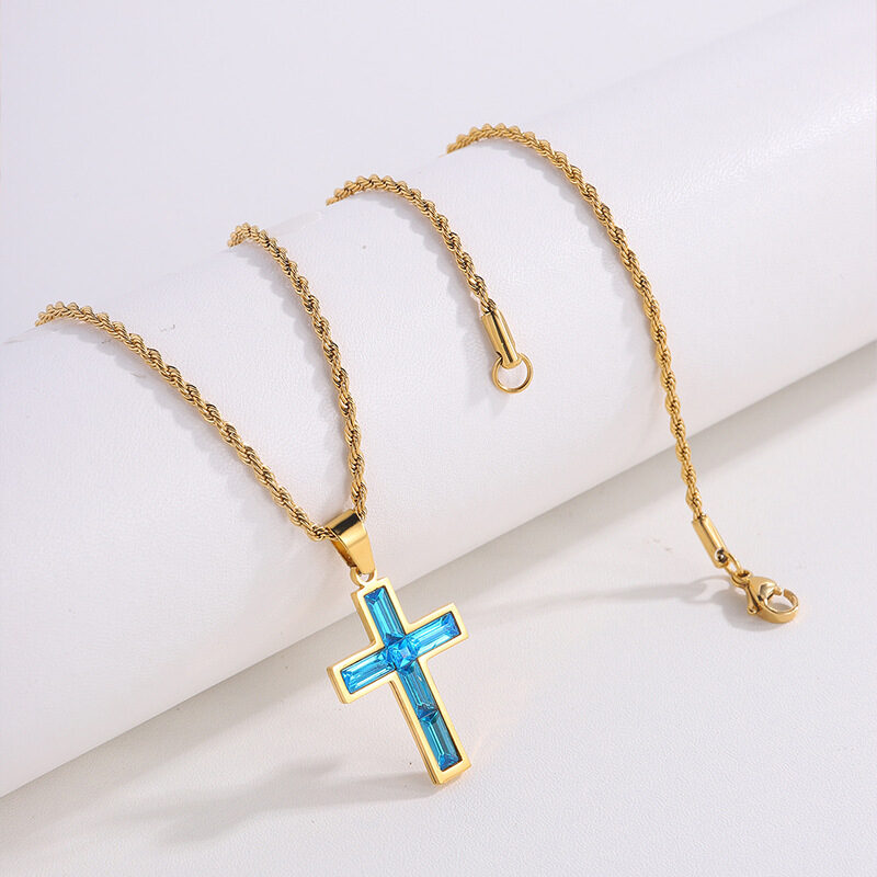 Full Diamond Cross Stainless Steel Twist Clavicle Chain Necklace