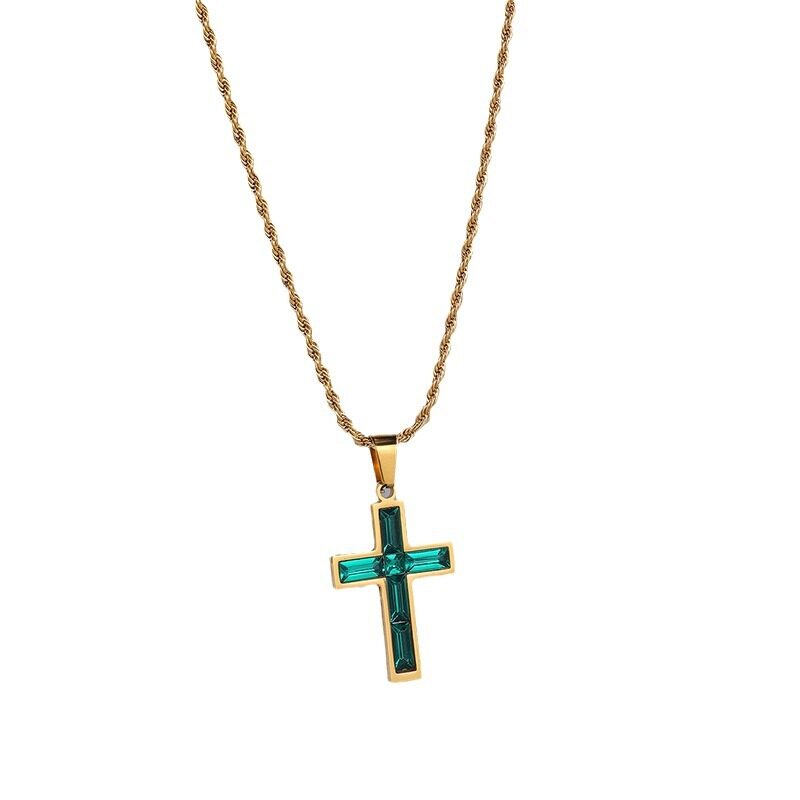 Full Diamond Cross Stainless Steel Twist Clavicle Chain Necklace
