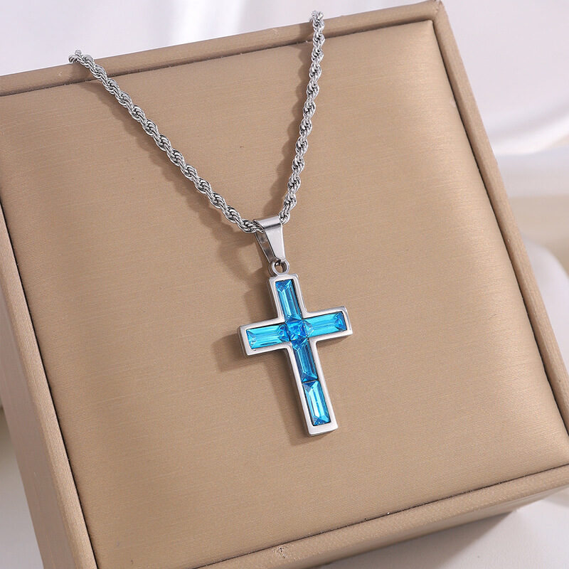 Full Diamond Cross Stainless Steel Twist Clavicle Chain Necklace