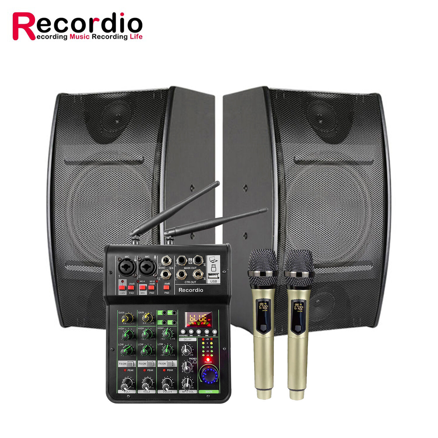 GAB-4525 4-in-1 Family KTV Power Amplifier Mixer Wireless Microphone Set